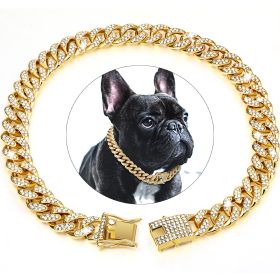 Dog Chain Crystal Artificial Diamondoid Dog Collar Walking Metal Chain Collar With Secure Buckle - Rose Gold - M