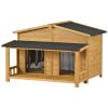 47.2 ' Large Wooden Dog House Outdoor;  Outdoor & Indoor Dog Crate;  Cabin Style;  With Porch;  2 Doors - Brown