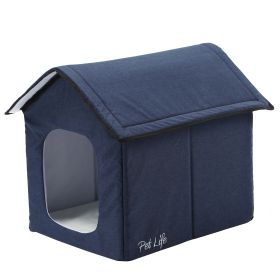 Pet Life "Hush Puppy" Electronic Heating and Cooling Smart Collapsible Pet House - Navy - Large