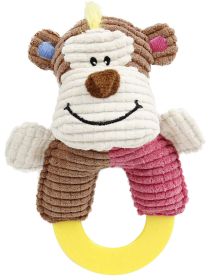 Pet Life 'Ring-O-Round' Plush Squeaking and Rubber Teething Newborn Puppy Dog Toy - Pink / Brown