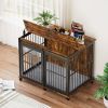 Furniture dog crate sliding iron door dog crate with mat. (Rustic Brown,43.7''W x 30''D x 33.7''H). - Rustic Brown