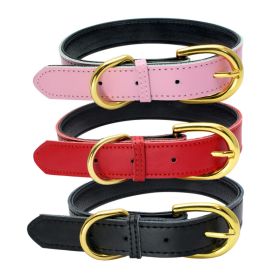 Genuine Leather Dog Collar; Wide Dog Collar; Soft Padded Breathable Adjustable Tactical Waterproof Pet Collar - Rose red - M 42*2.0cm