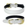 Genuine Leather Dog Collar; Wide Dog Collar; Soft Padded Breathable Adjustable Tactical Waterproof Pet Collar - White - M 42*2.0cm