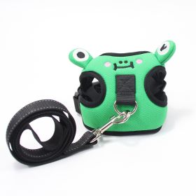 dog harness set; with leas frog leash pet mesh breathable small dog chest back retractable dog leash pet harness - Green frog - M