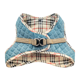 Step-In Denim Dog Harness - Beige Plaid  - Large - Beige Plaid