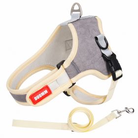 dog Harnesses and dog leash set; Suede Pet Chest Strap Saddle Vest Style Dog Chest Back Reflective Dog Strap Dog Rope Wholesale - grey - XL