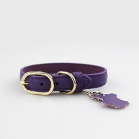 Pet Leather Collar Color Cowhide (Option: Purple-L)